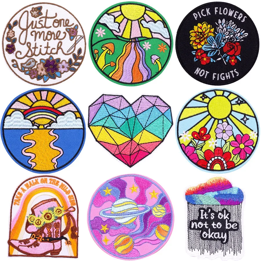 

Iron On Patches for Clothes Sunflower Clothing Stickers Fabric Sewing Embroidered Patch Thermal Adhesive Applique Fusible Badges