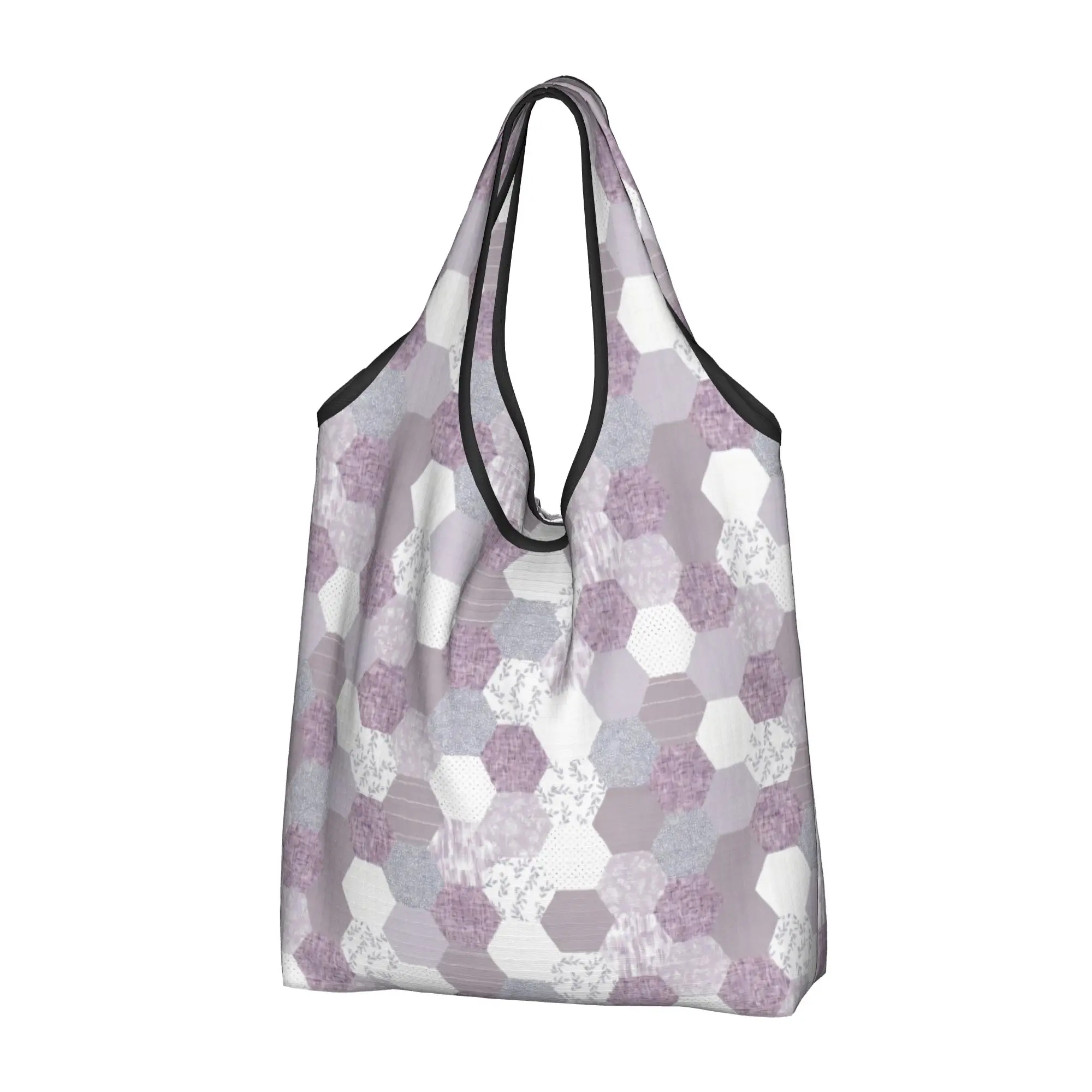 Geometric Honeycomb Hexagonal  Groceries Shopping Bag Kawaii Shopper Tote Shoulder Bag Large Capacity Portable Rainbow Handbag