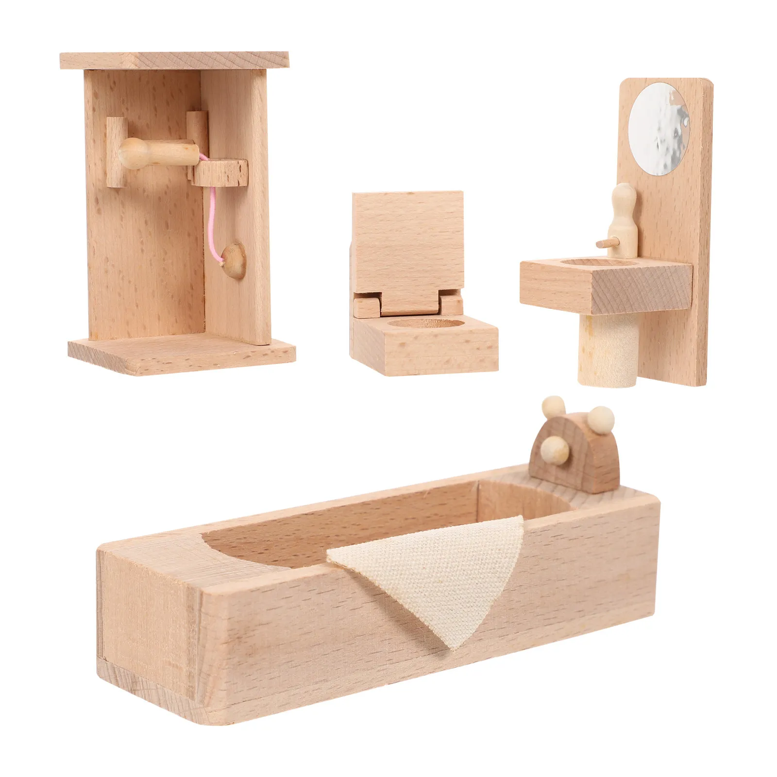 

Набор деревянной миниатюрной мебели для ванной комнаты, декор для мини-домика, аксессуары для создания маленькой имитационной сцены из жизни людей