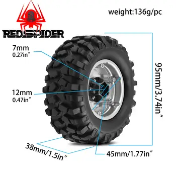 4個1.9吋橡膠輪胎,防脫圈輪轂,適用於1/10遙控攀爬車,例如Traxxas TRX4、Axial SCX10、90046、90047、MST、HSP、Redcat Gen8等。 10 最佳銷售 履帶輪 - №2