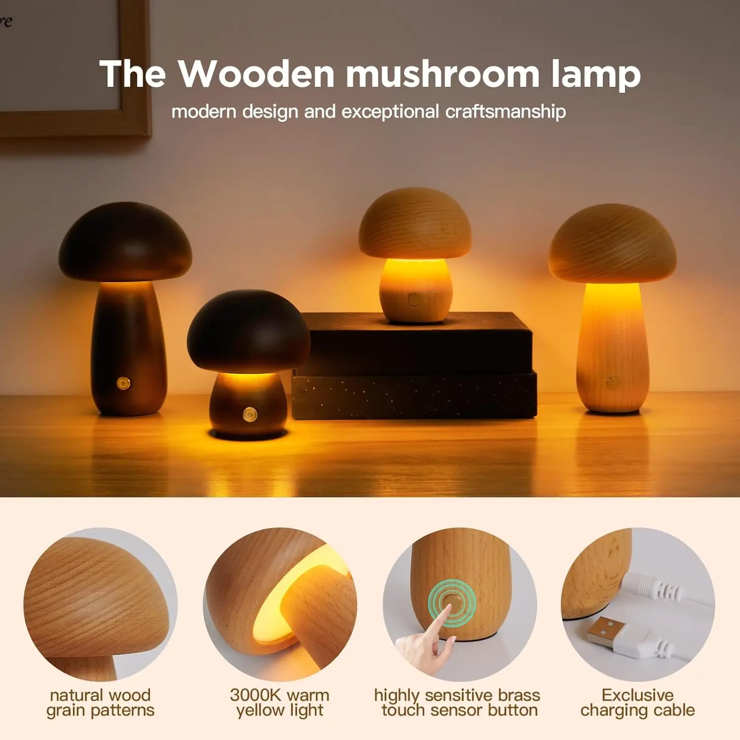 Rechargeable Mushroom Night Light, Dimmable Touch Control Desk Lamp, Creative Mushroom Desk Light for Home Bedroom Bedside Light