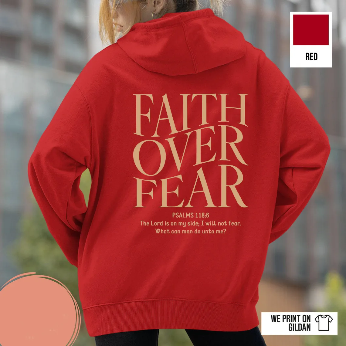 FAITH OVER FEAR Autumn European and American foreign trade simple plain color letter printed hooded men\'s and women\'s top hoodie