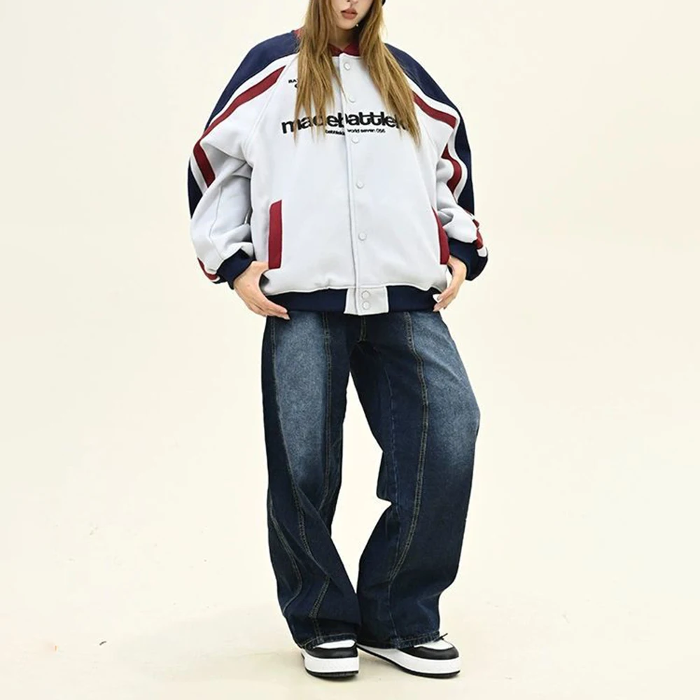 2026 Winter New Men's  Long-Sleeve Baseball Jacket American Retro Fashion Trend High Street Casual Loose Simple Men's Tops