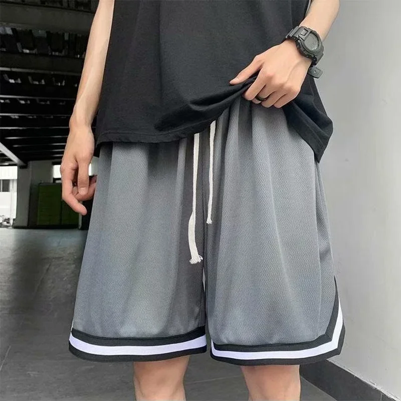 Men\'s Straight Black Shorts Summer Thin Stripe Outerwear Trend Loose Casual Basketball Sports Five-point White Short Pants