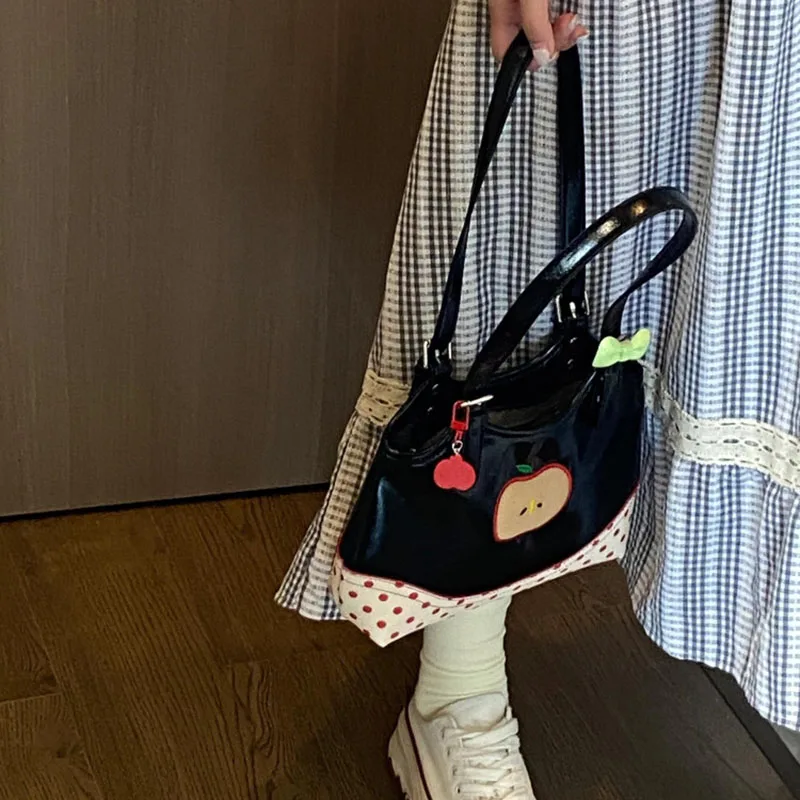 الكورية نمط لطيف الكرتون أبل البولكا نقطة حقيبة يد نسائية الملمس بولي PU حقيبة كتف 2025 حقيبة حمل عصرية جديدة للتنقل #4