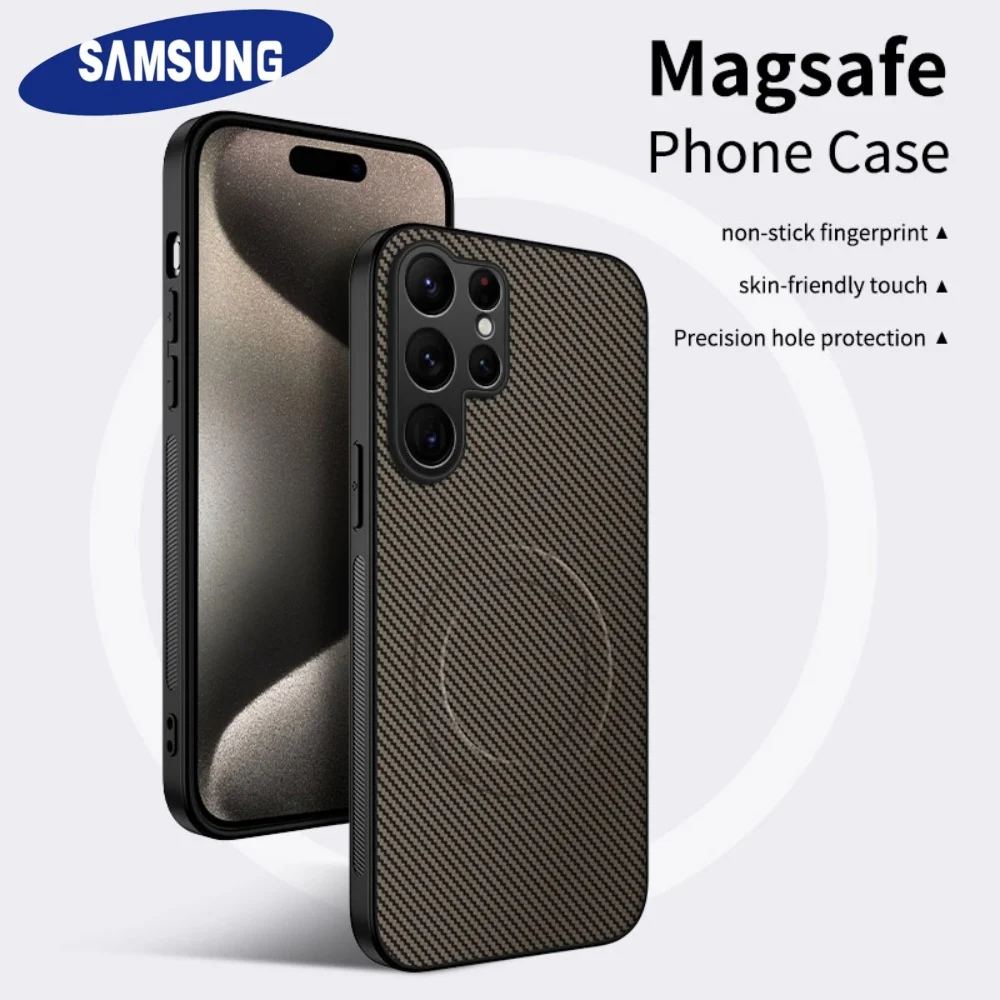 Luxus Matte Carbon Faser Magnetische Für Magsafe Rüstung Telefon Fall Samsung S26 Ultra S25 S24 FE S23 S22 Plus S21 S20 FE A56 A36 A26
