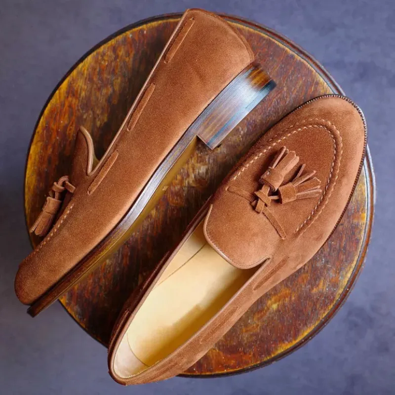 Loafers Men Brown Green Flock Fringe Casual Breathable Slip-On Solid Shoes for Men Zapatos De Hombre
