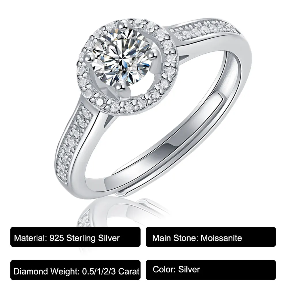 Luxury 0.5-3ct D Color VVS1 Moissanite Diamond Women's Wedding Rings Adjustable Solid 925 Silver Ring Fine Jewelry - My Destiny