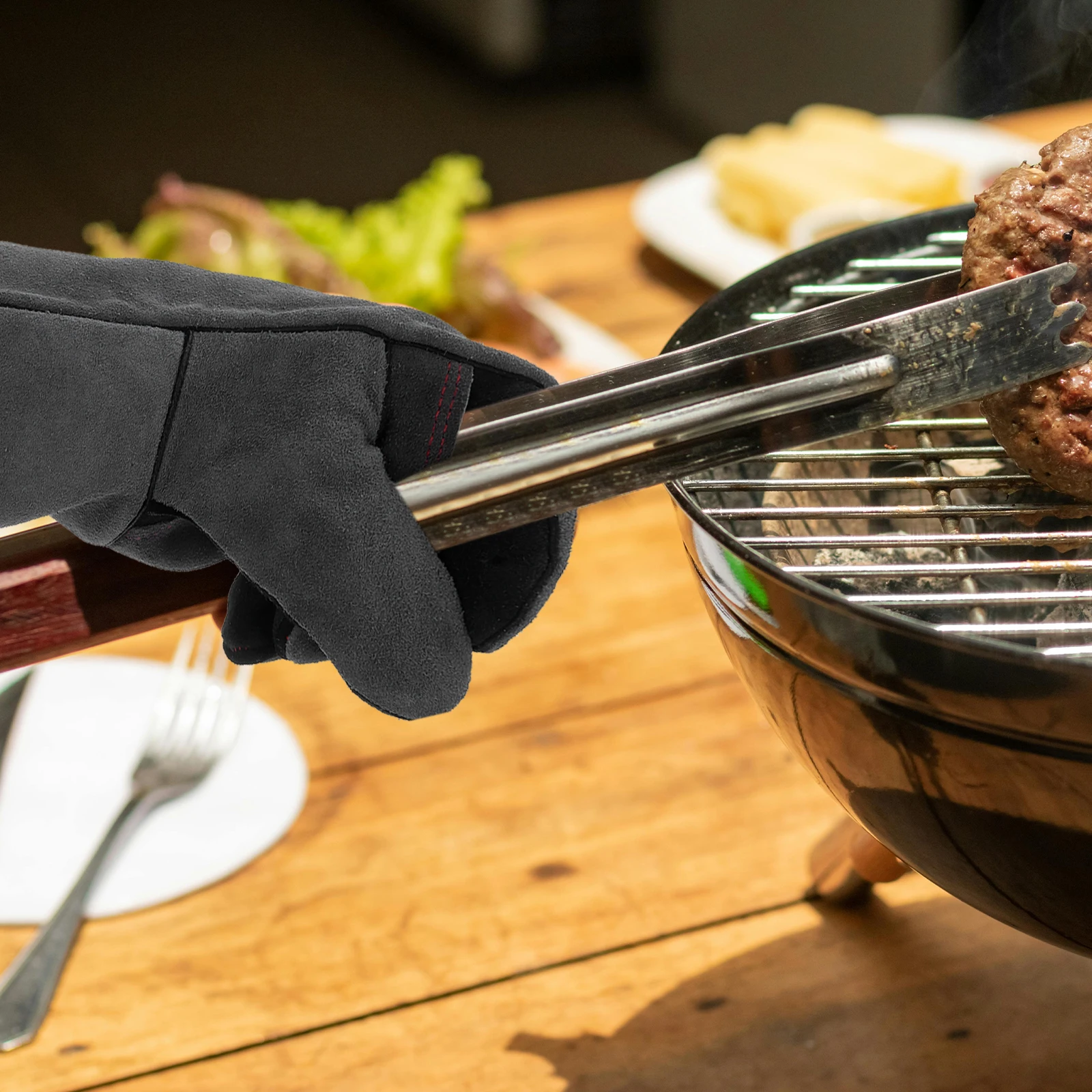 

Heat Resistant BBQ Gloves Fireplace Cowhide Wood Stove Campfire Oven Mitt Heavy Duty Insulated Professional Thermal