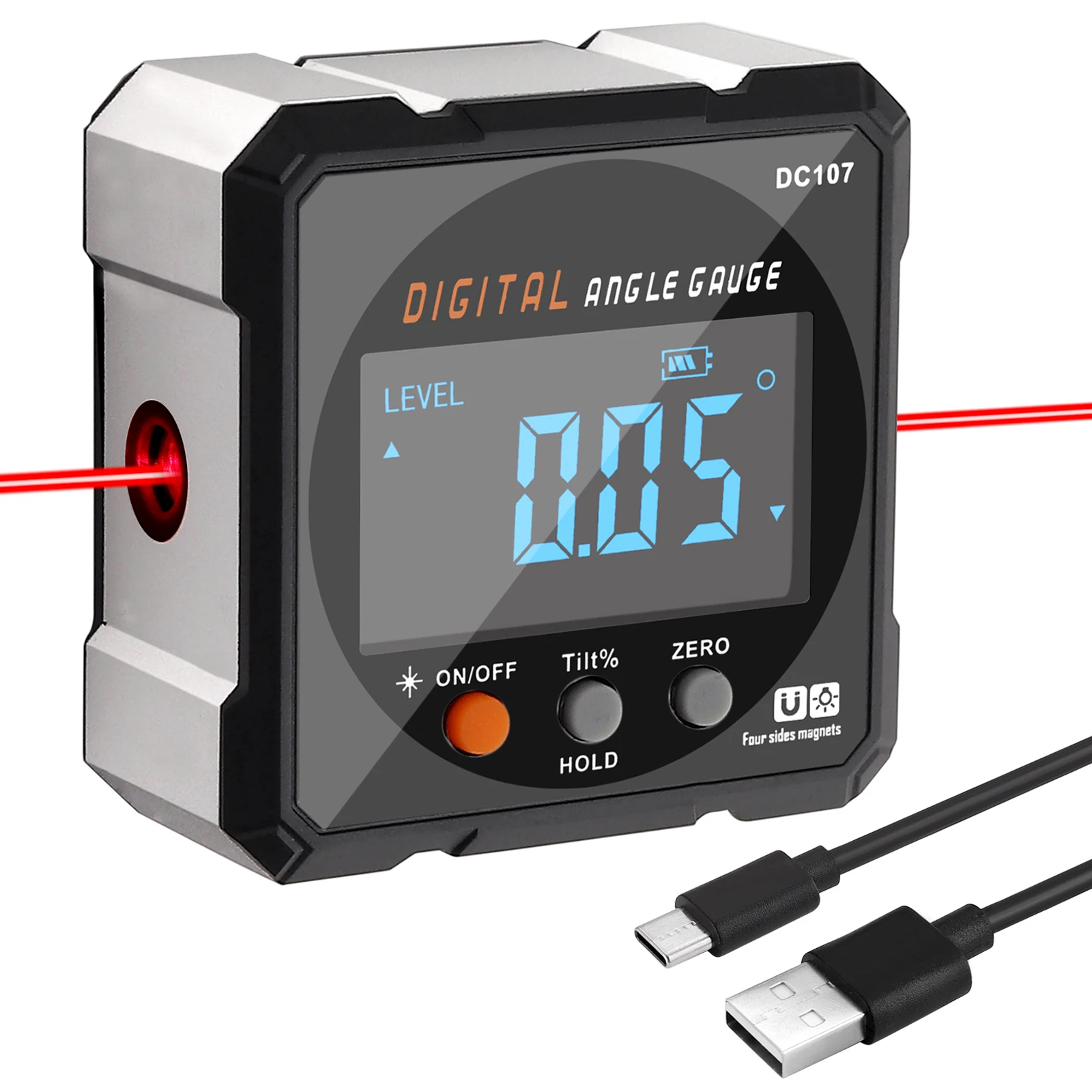 Laser Digitale Gradenboog Inclinometer Gradenboog Laser Usb Inclinometer Level Hoekzoeker Goniometer Magneet Tilt Meetinstrument