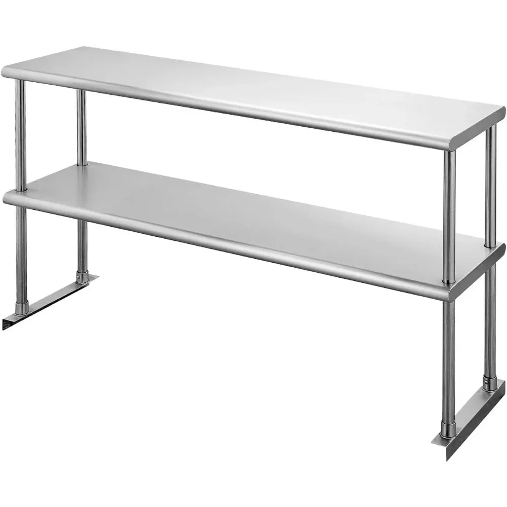 Double Overshelf of Stainless Steel 12'' x 48'' Weight Capacity 380lb,Commercial 2 Tier Shelf for Prep,Work Table in Restaurant