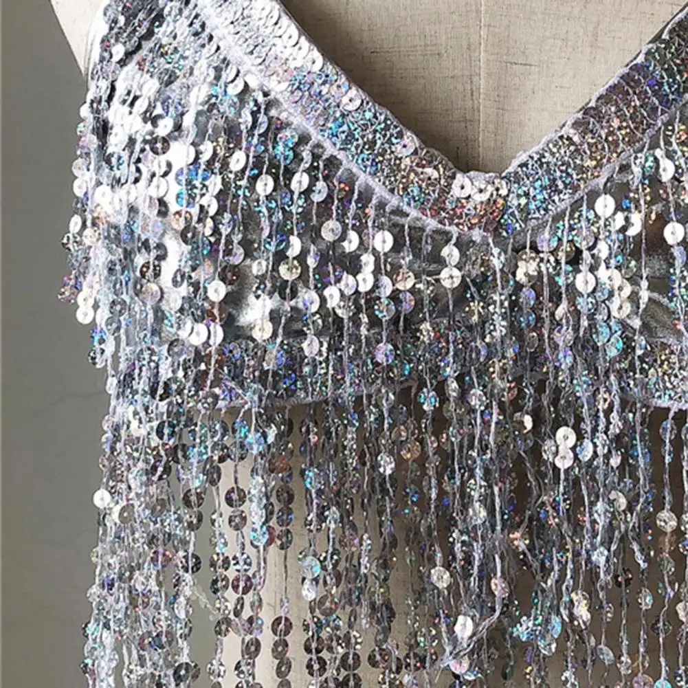 Women Belly Dance Sequin Tassel Fringe Top Nightclub Performance Halter Bra Dance Wear Stage Show Costumes