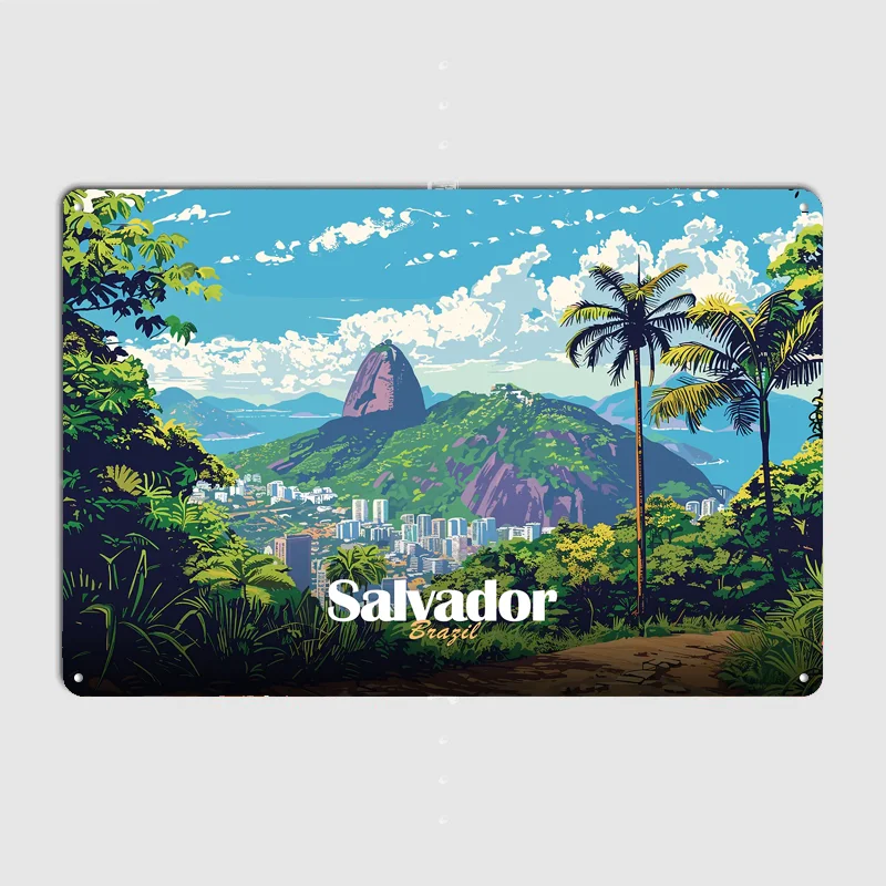 Salvador Brazil Landscape Scenery Travel Poster Metal Sign Indoor Outdoor Home Decor Bar Custom Posters Wall Room Decorations