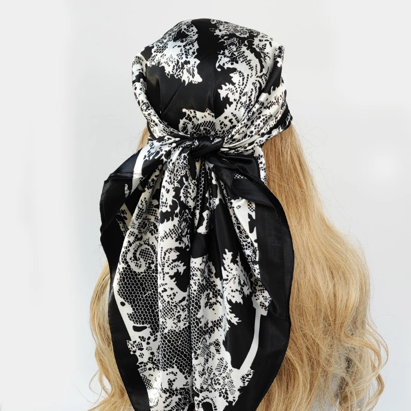 Neckerchief Shawl Wraps Print Silk Satin Scarf square Women Muslim Hijab Elegant Headband Bandana design brand foulard