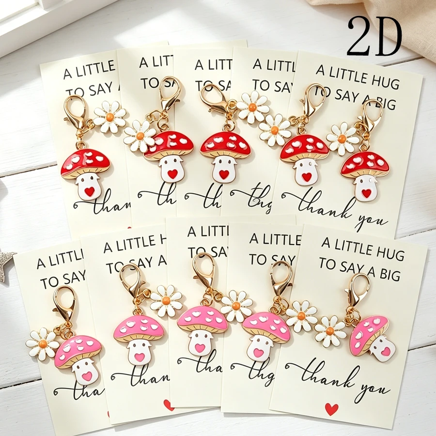 5 Pieces of Thank You Mushroom Keychains, with Accompanying Thank You Cards, Suitable as Small Gifts for Friends