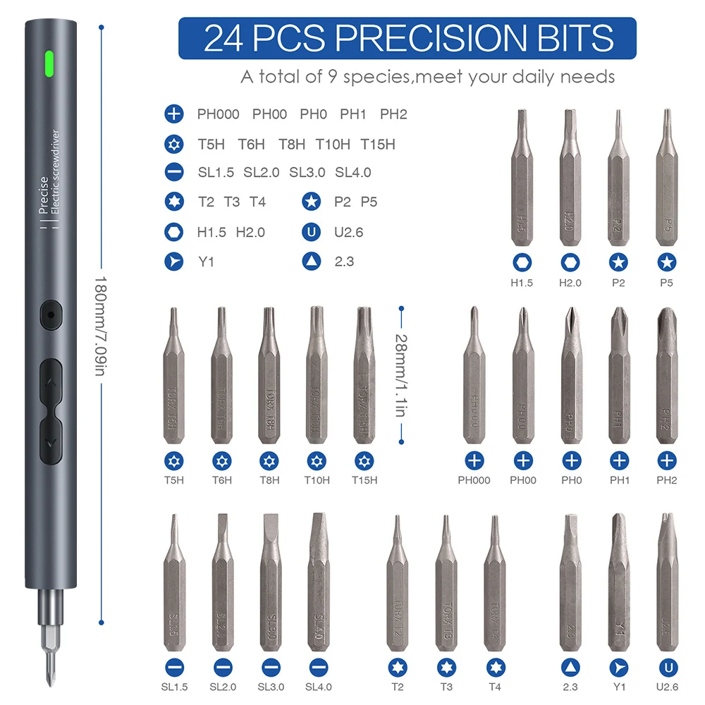 Jeu de tournevis électriques sans fil rechargeables, kit d\'outils électriques de précision, mini petits embouts pour la réparation de cellules