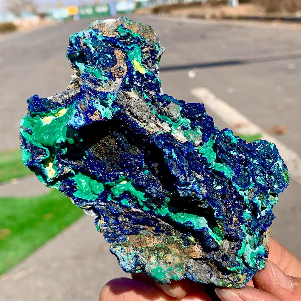 Natural Azurite, Quartz Crystal Ore, Green Malachite, Symbiotic Clusters, Mineral Reiki Healing, Degaussing