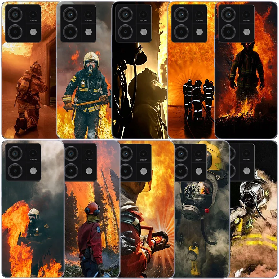 Firefighter Heroes Fireman Clear Phone Case For Xiaomi Redmi Note 11 11S 11T 11E 10 10S 9 9S 9T 8 8T Pro 7 K70 K60 K20 TPU Patte