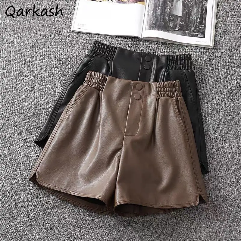 

PU Wide Leg Biker Shorts Women High Waist Fashion Cool Girls New Autumn Streetwear Vintage Safari Style Casual All-match Ladies