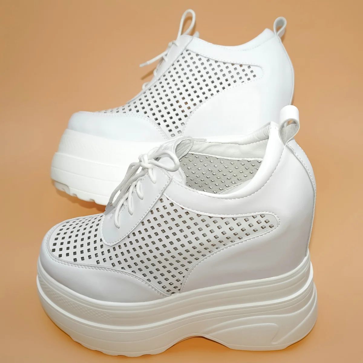 

Summer Size 47 Chunky Sneakers Women Hollow Genuine Leather Wedges High Heel Gladiator Sandals Increasing Height Platform Pumps