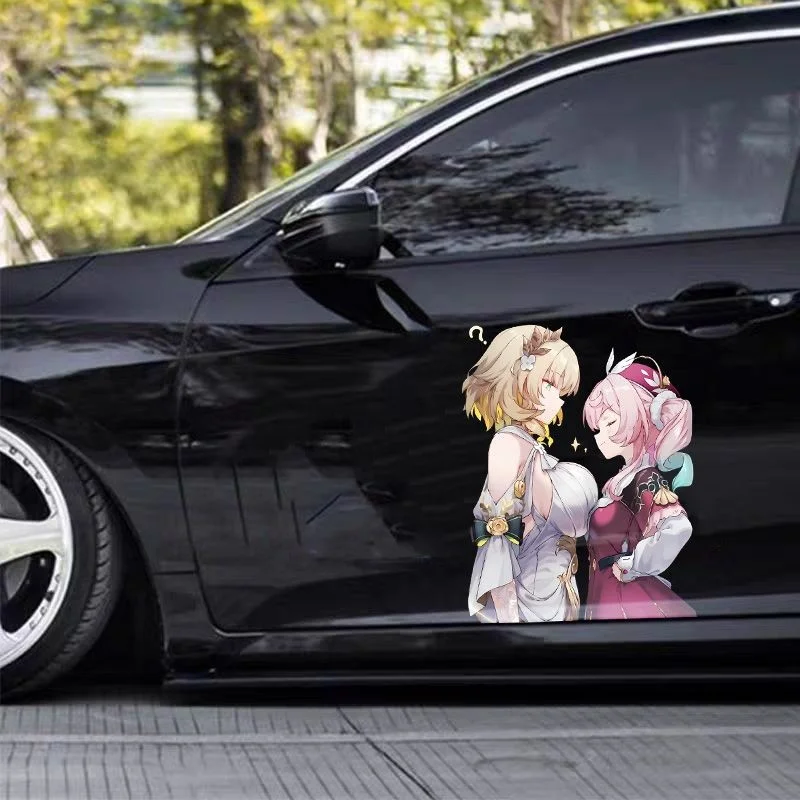JDM Cute Anime Cartoon Sticker Hot Game Honkai Star Rail Aglaea and Hyacinthia Car Stickers Decor Moto Body Window Bumper Decals