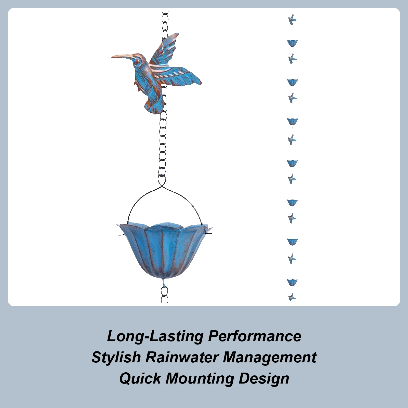 

Медные дождевые цепи для желобов 7,87 фута, декоративная водосточная труба с 7 чашками, дизайн колибри, медный колокольчик, дождевая цепь, желоб для дома