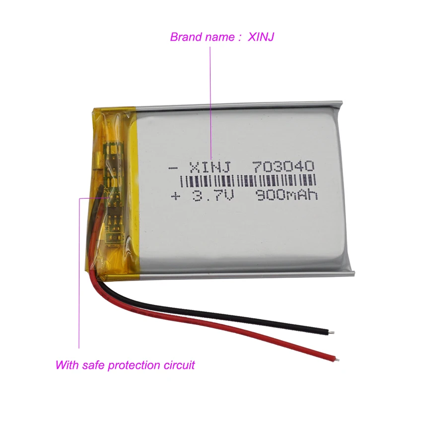 Batteria ricaricabile ai polimeri di litio da 2 pezzi 3,7 V 900 mAh 3,33 Wh 703040   JST 2Pin 1.0/1.25/1.5/2.0/2.54mm Per altoparlante GPS Bluetooth