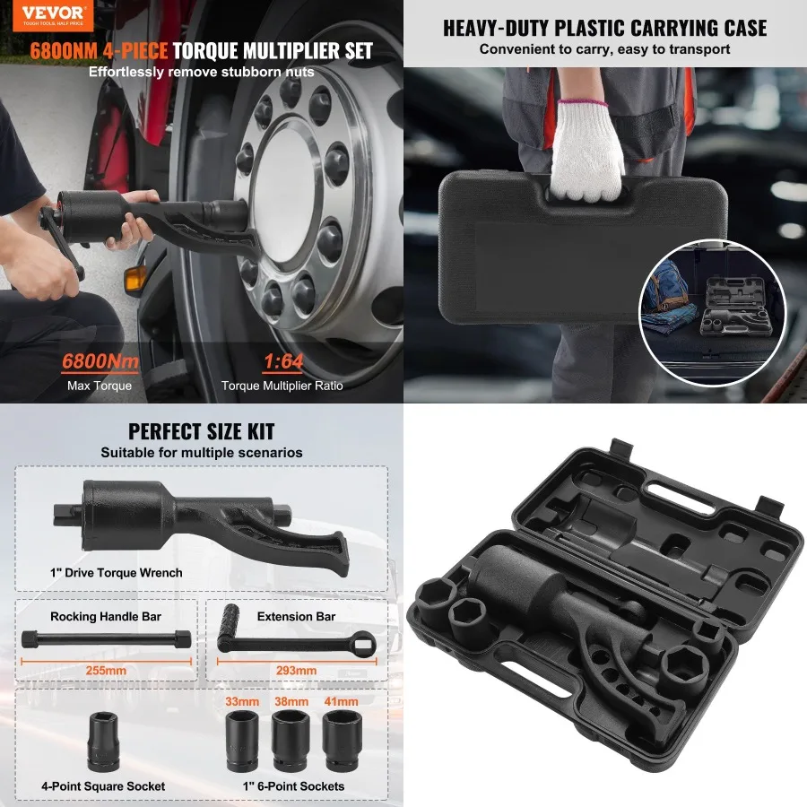 

VEVOR Torque Multiplier 1 Inch Drive Lug Nut Wrench Multiplier Heavy Duty Torque Multiplier Wrench Set 1:64 6 800N.m Lug Nut Re