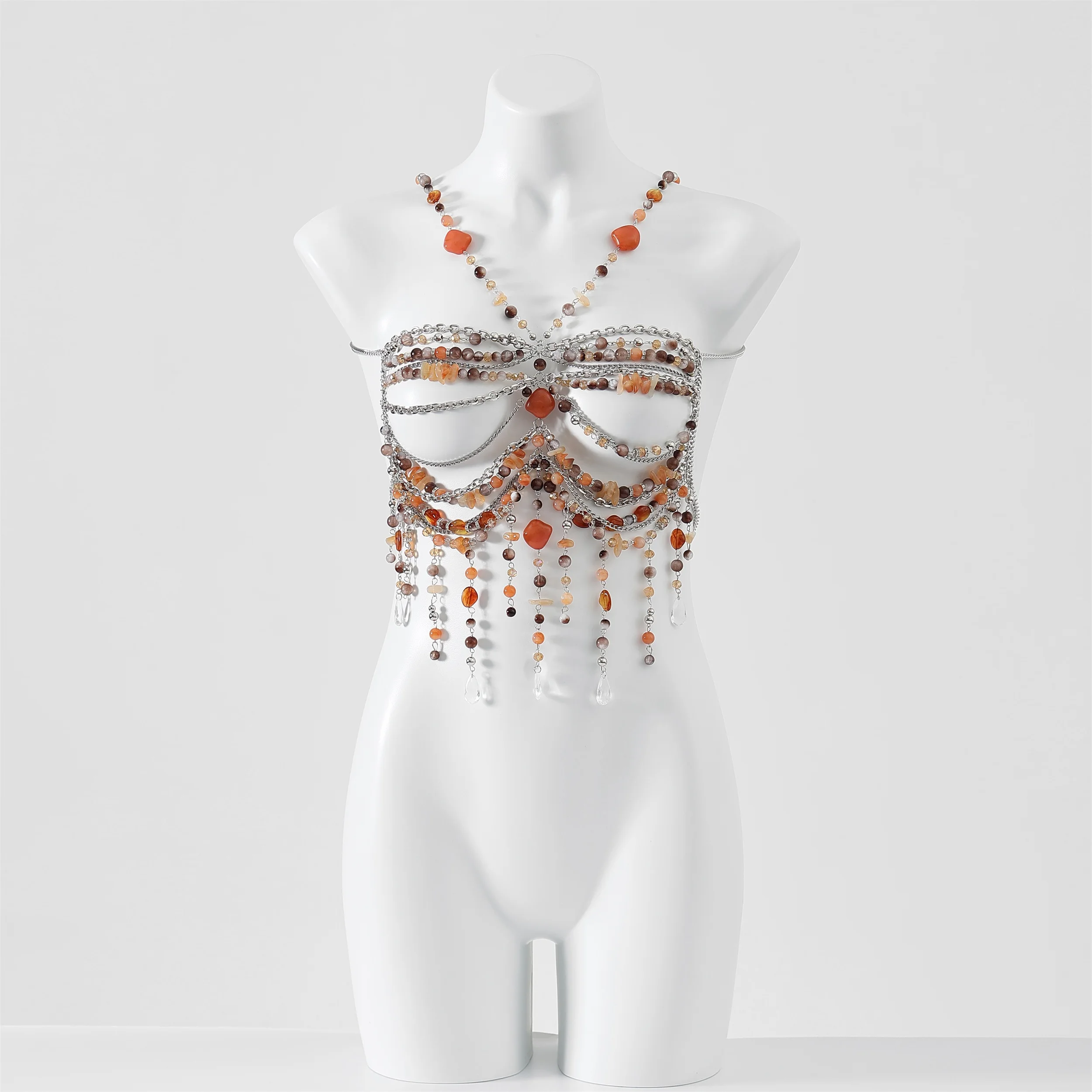 

Hollow Out Spicy Girl Backless Acrylic Body Chain Hanging Neck Handmade Bead Hanging Neck Sexy Bra Bead Bra