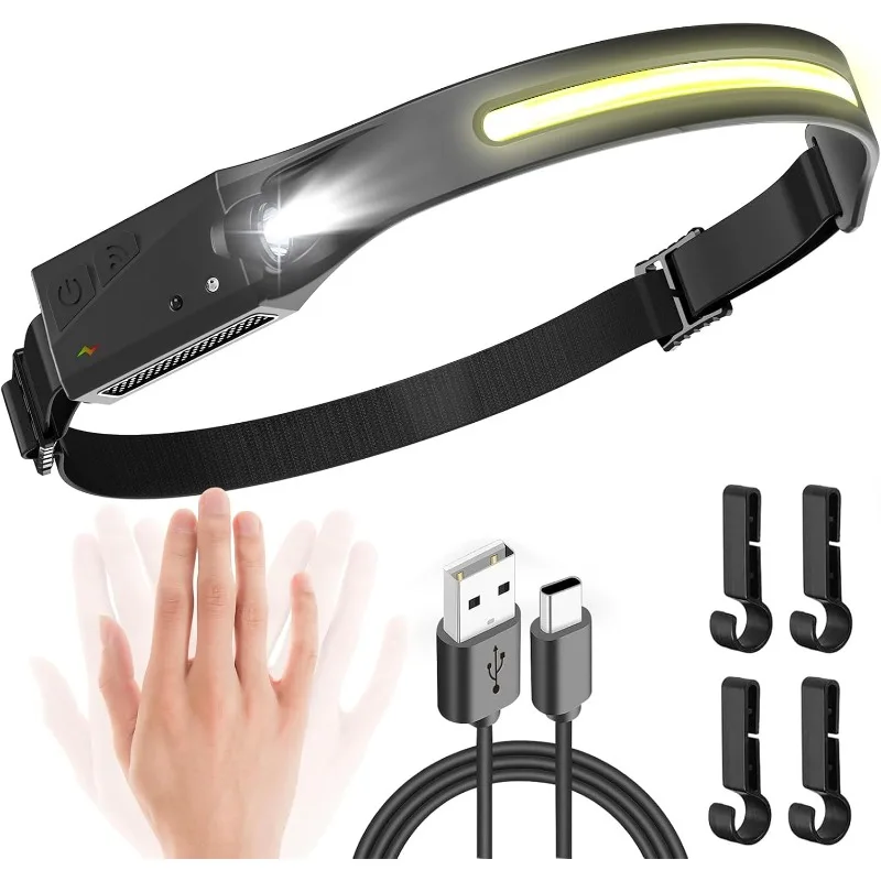 

Headlamp Rechargeable, 230° Wide Beam Head Lamps LED Super Bright, Rechargeable Headlamp Flashlight USB C, Motion Sensor Head Li