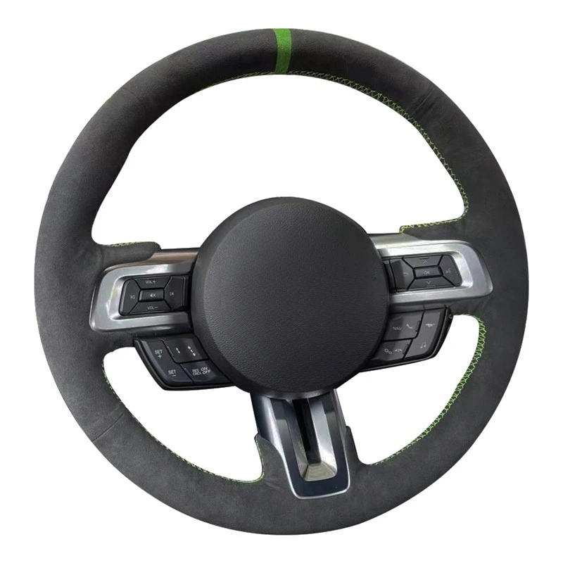 Black Suede Leather Hand-stitched Car Steering Wheel Cover For Ford Mustang 2015-2019 / Mustang GT 2015-2019 Car Accessories