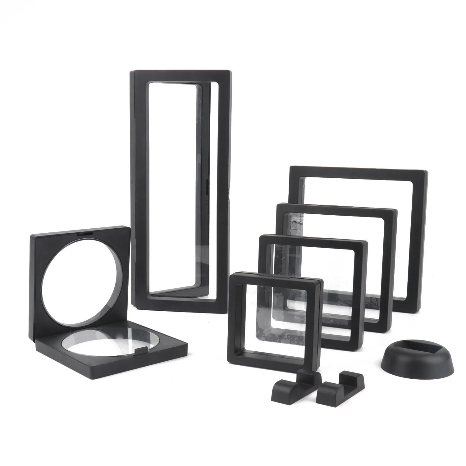 

Black 3D Free Stand Suspension Floating Case Frame Membrane Display For Jewelry Storage Ring Earrings Necklace Accessories 2030