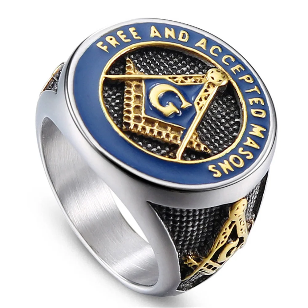 Vintage The Masonic AG Emblem Square Rings for Men Stainless Steel Freemasonry Punk Jewelry for Women Mens Jewelry Accessories