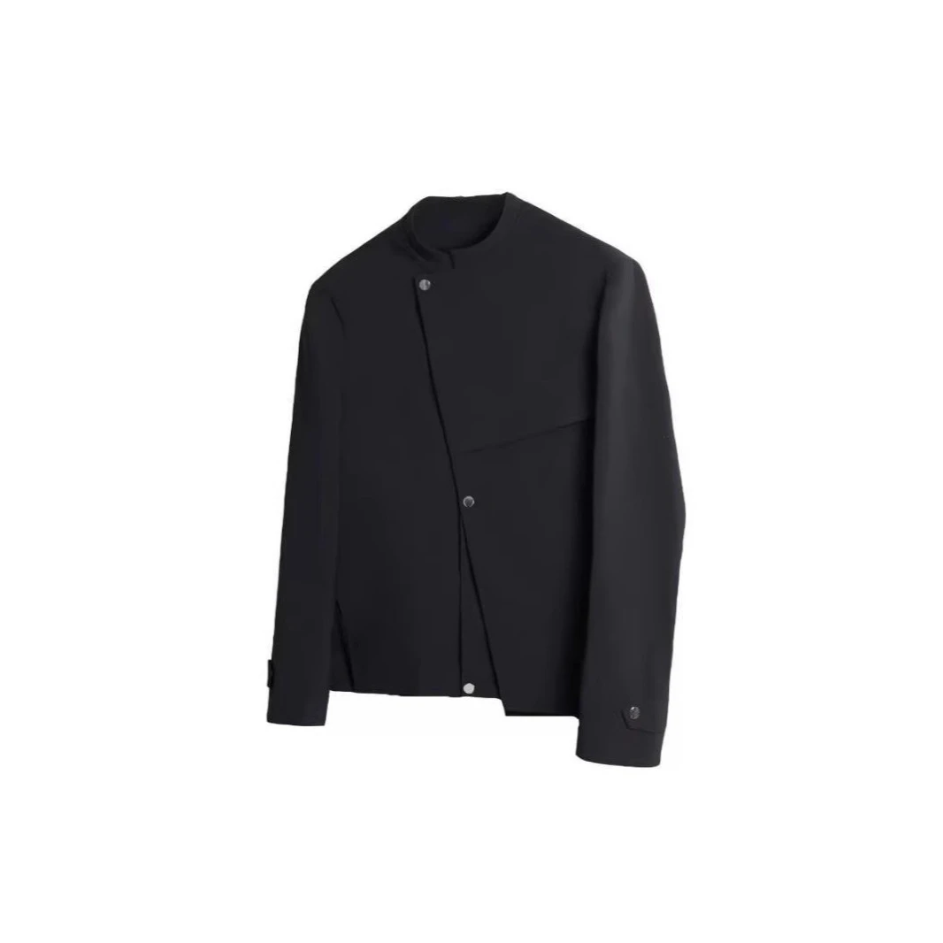 سترة رجالية بأسلوب صيني جديد مع أكتاف مبطنة، بدلة كاجوال ربيعية صغيرة بطراز غربي، سترة بياقة عالية أنيقة بطابع وطني