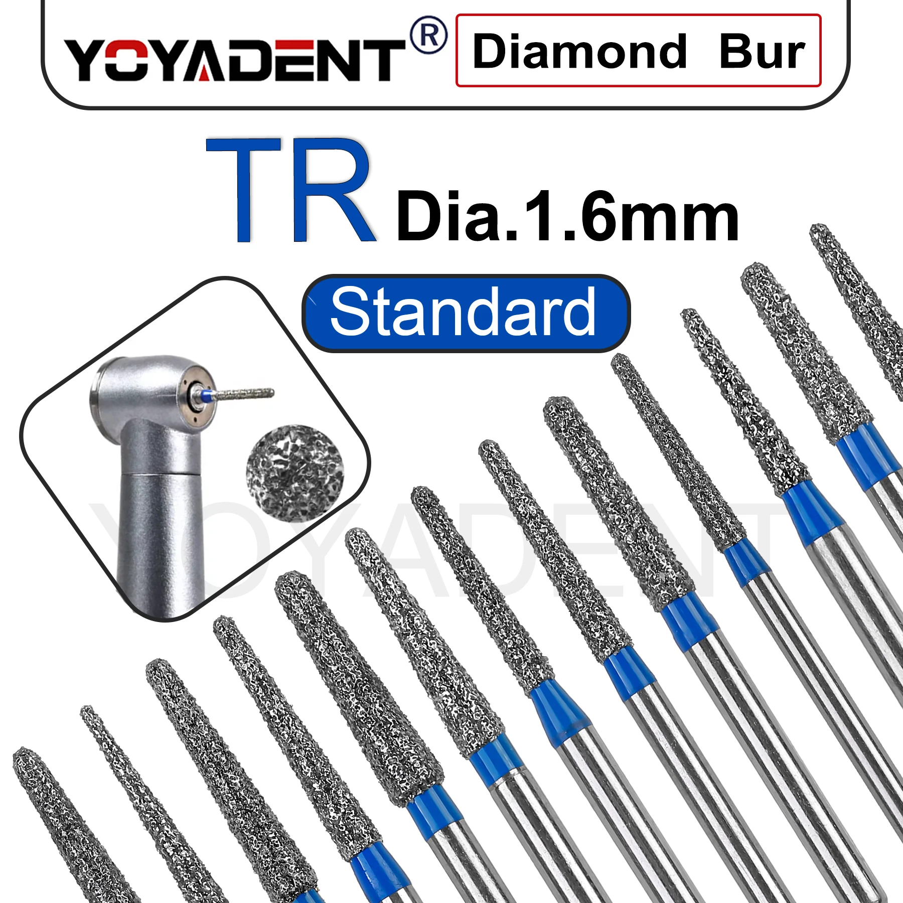 

Dental Diamond Bur TR Type Standard Burs Dentistry Drill For High Speed Handpiecess Accessories Dia.1.6mm 10pcs/Pack