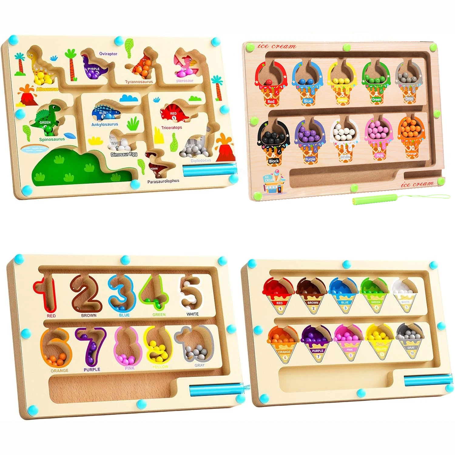 Magnetic Color & Number Maze Montessori Education Toys Board Pen Moving Bead Game Motor Skills Activities Wooden Toys Kids Gifts