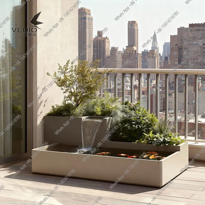 

J Modern Simple Water Feature Flower Box Flowing Water Landscape Fish Pond Flower Bed Outdoor Decoration Planting Box