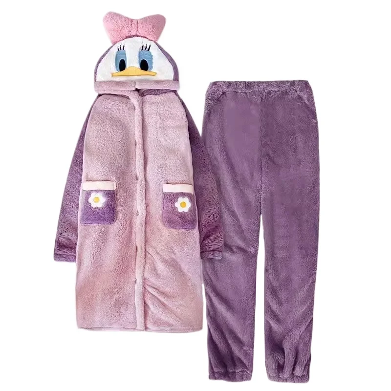 Disney Donald Duck couple pajamas winter new plush hooded nightgown warm cartoon loose men's women's pajamas loungewear set