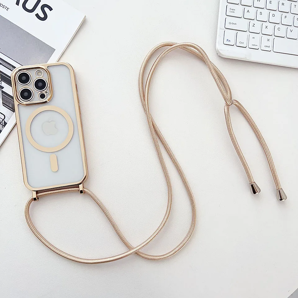 Luxury Phone Charm Strap For Magsafe Magnetic Case For iPhone 15 14 13 12 11 Pro Max 15 Plus Wireless Charging Cover Hange Rope image 6