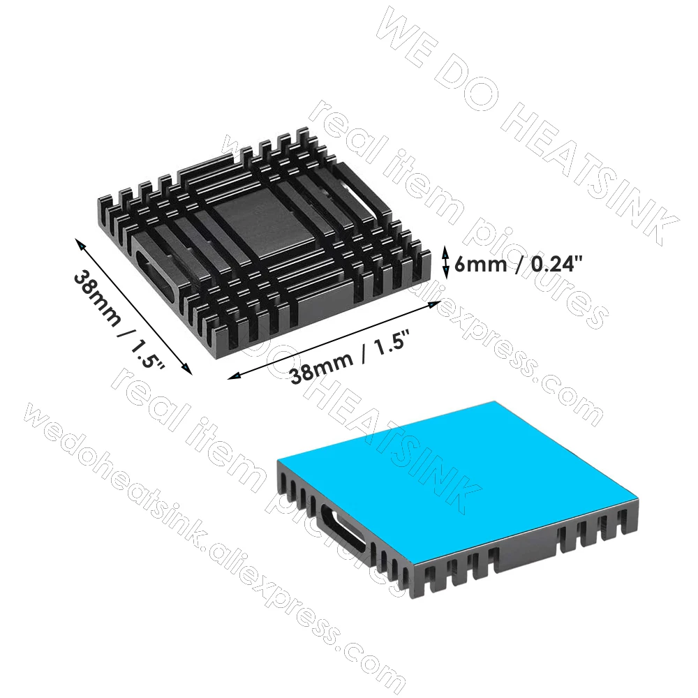 WE DO HEATSINK 100pcs 38x38x6mm Heat Dissipation Green Slotted Anodized Cooling Heatsink Aluminum With Thermal Tape Pad