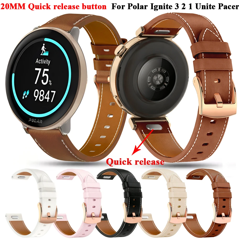 

Женский кожаный ремешок Quickfit на пуговицах 20 мм для спортивного браслета Polar Ignite 3 2 Unite Pacer для браслета Garmin Venu SQ 2