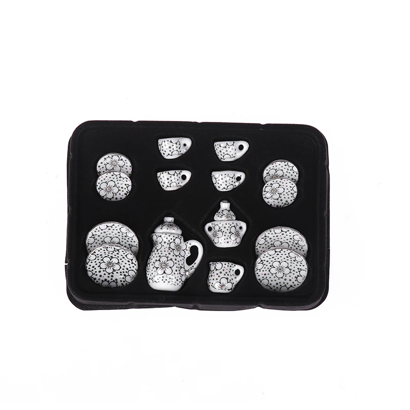 1 Juego de tazas de té de cerámica de porcelana en miniatura para casa de muñecas, tetera de cocina para casa de muñecas, vajilla, decoración DIY, accesorios de juguetes