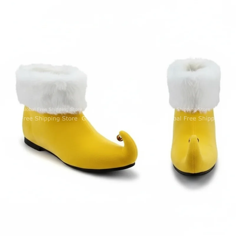 Neue Elfen-Santa-Claus-Schuhe für Erwachsene, rote Stiefeletten mit Glöckchen, Weihnachts-Cosplay-Party-Bühnen-Requisiten, Unisex-Schuhe mit rohem Rand – Detail 6