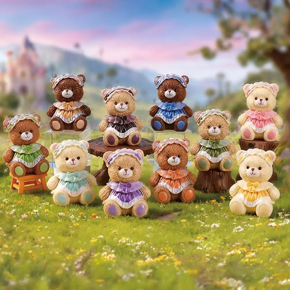 Soft Figurine Cute Bear Decoration Mini Cartoon Bear Figurine Set Tiny Resin Bear Figures with Dress Cute Cake Toppers for Diy