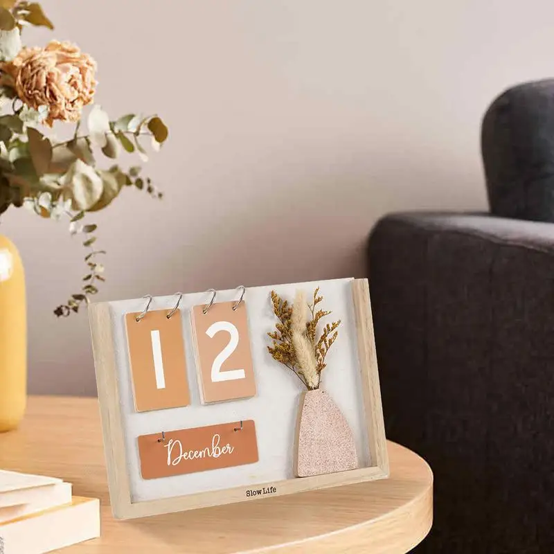 2024 Wooden Frame Calendar With Dried Flower Calendar Desktop Jan To Dec 2024 Monthly Schedule Desktop Calendar 2024-2025