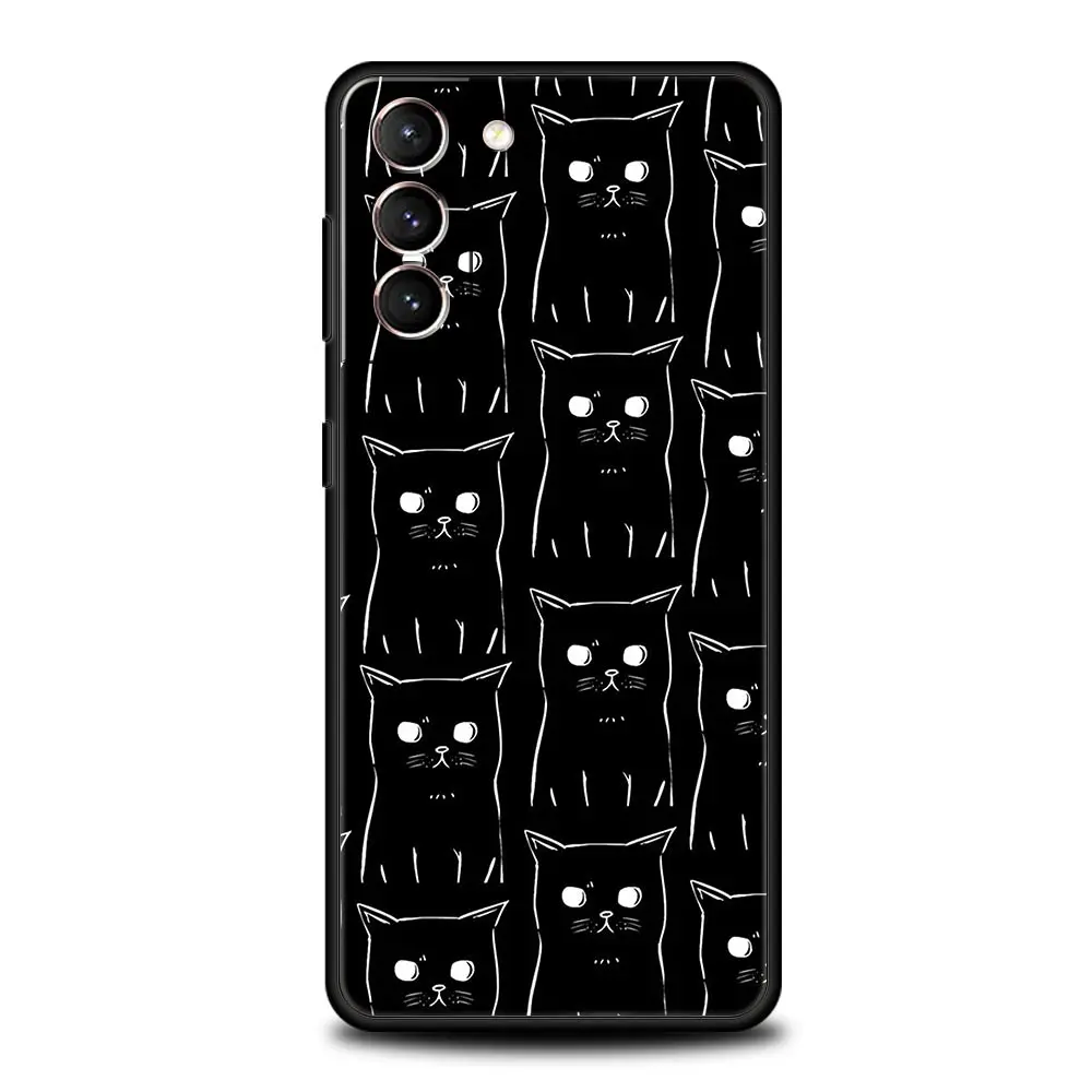 Phone Case For Samsung Galaxy S24 S23 S22 Ultra S20 S21 FE 5G S10 S9 Plus S10E S8 S7 Edge Silicone Cover Black Cat Cartoon Cute