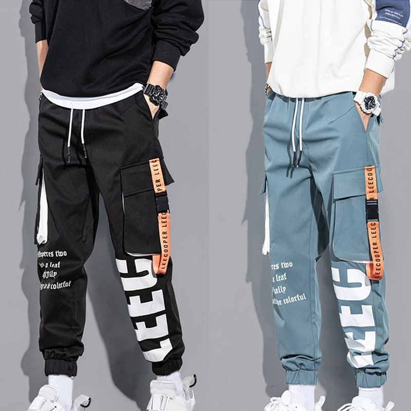 Men Drawstring Casual Pants Ribbon Tassel Pocket Hip Hop Joggers Cargo Pants Workout Sweatpants Trousers Sweatpants Streetwear