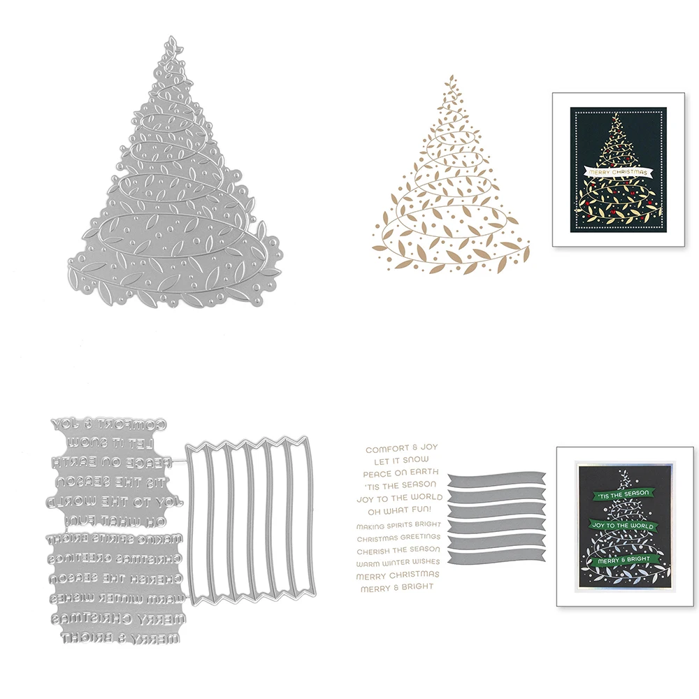 

Christmas Tree And Sentiment Words Metal Cutting Dies For DIY Card Making Scrapbooking Photo Album Crafting Supplies Template