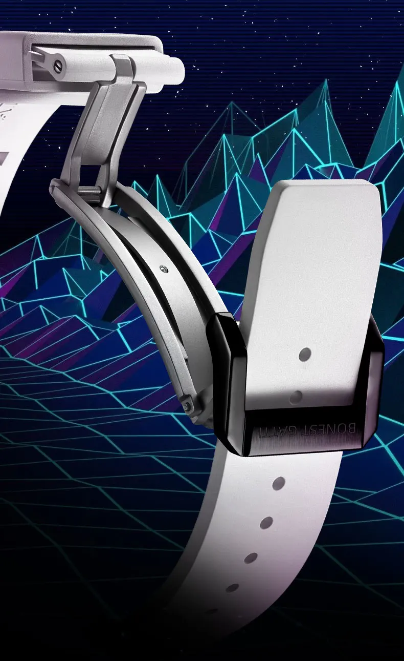 BONEST GATTI Men Automatic Watch 44*52mm Carbon Fiber Case Tonneau Mechanical Wristwatch Waterproof Sapphire Lume Skeleton Dial