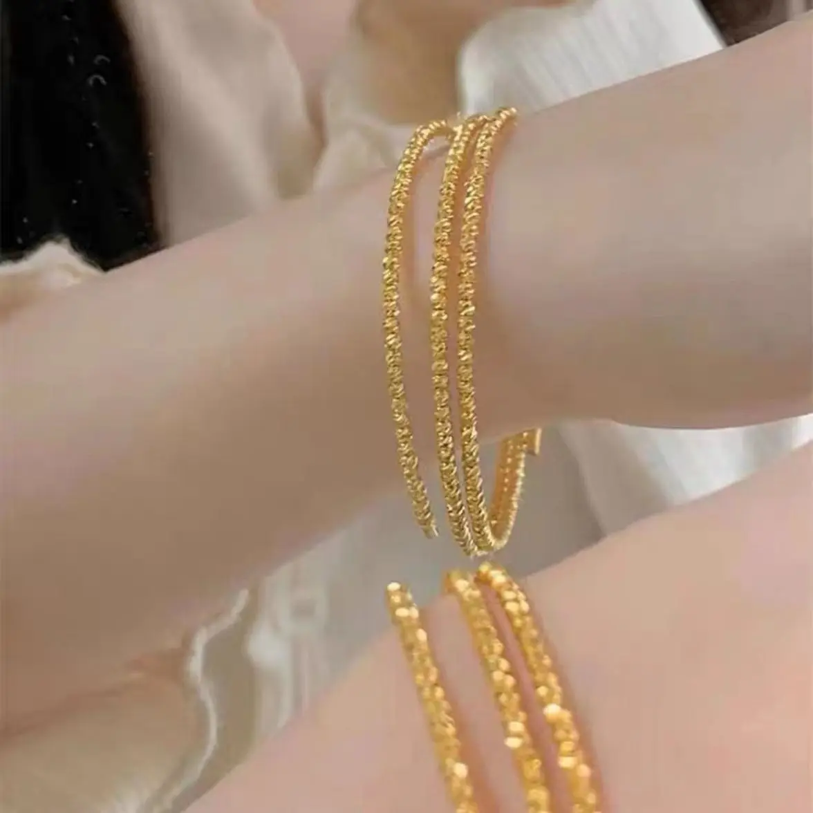 Cynlo Jewelry Women's 24K Gold AU999 Three-Life Sparkling Disco Bead Bracelet | Geometric minimalist beads, professional yet cha